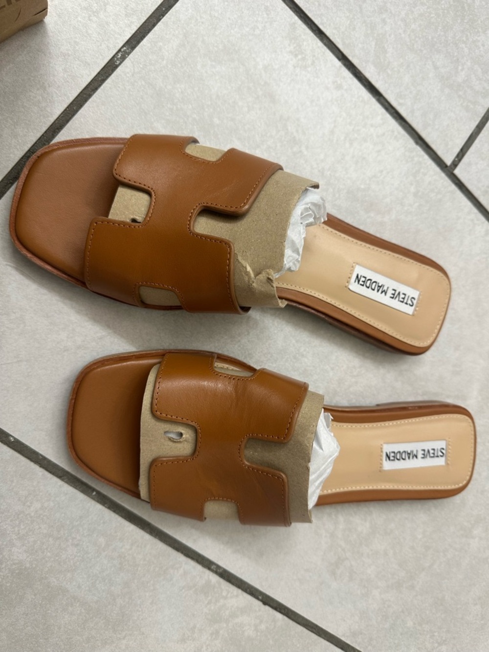 Steve Madden Women’s Brown & Beige Slide Sandals Hadyn